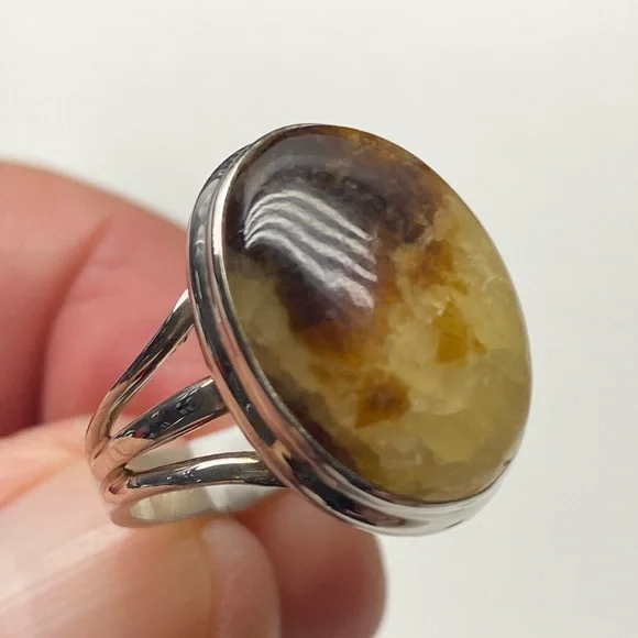 π YELLOW SEPTARIAN ππ€π RING SIZE 7 IN SOLID STERLING SILVER 925 - Picture 1 of 7